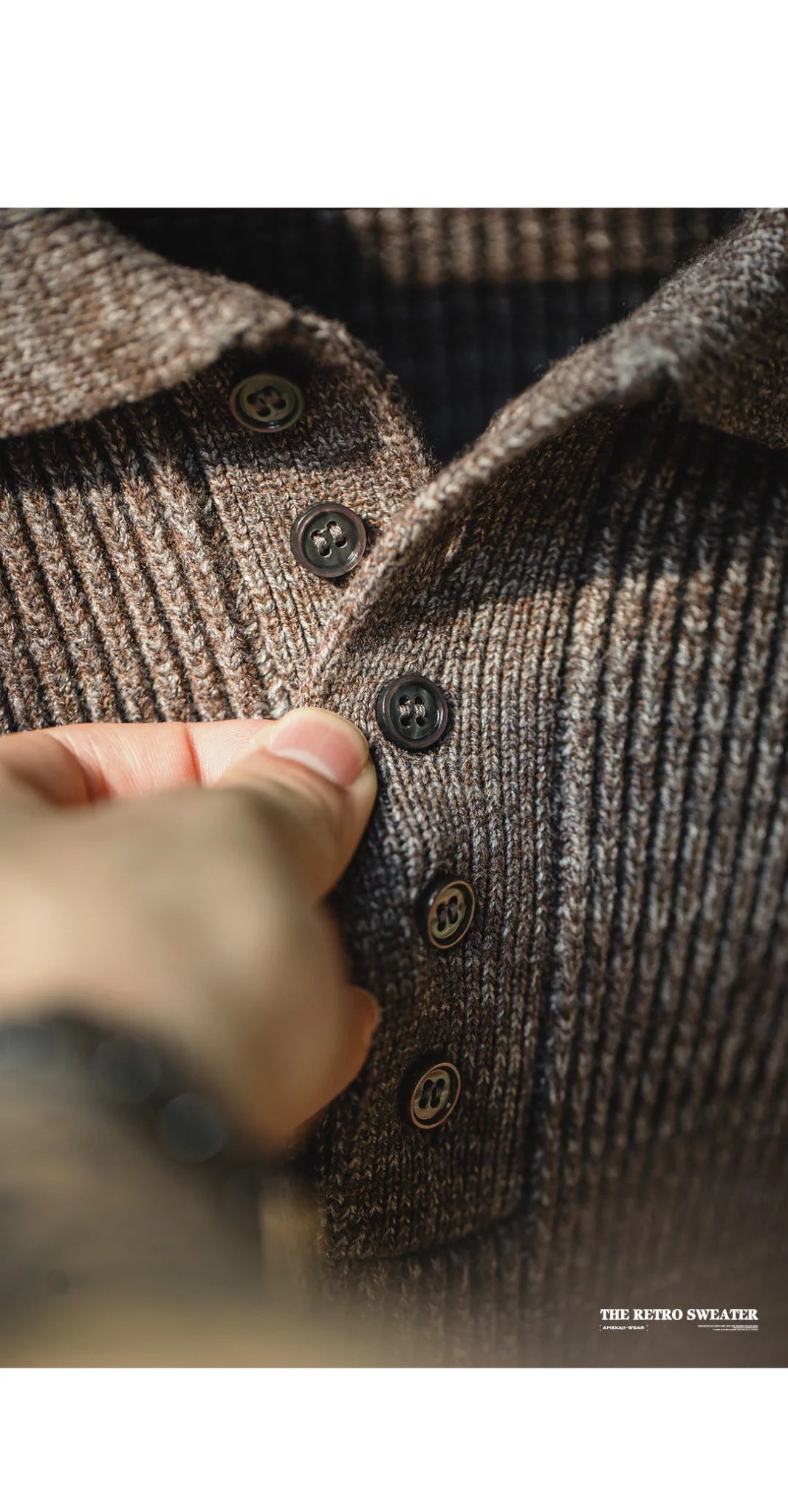 Maden Polo lavorata a maglia retrò maglione con risvolto color caffè allentato autunno inverno uomo zio Fu maglione maglieria casual - StepByStepNow