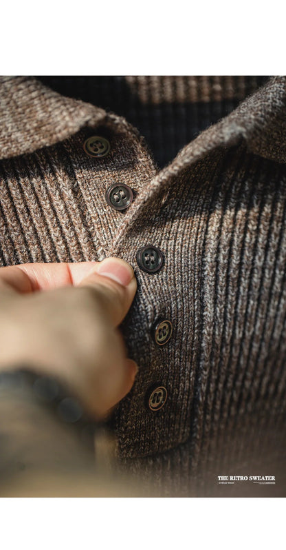 Maden Polo lavorata a maglia retrò maglione con risvolto color caffè allentato autunno inverno uomo zio Fu maglione maglieria casual - StepByStepNow