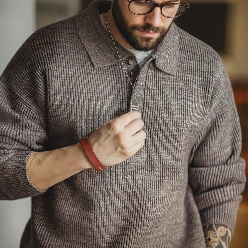 Maden Polo lavorata a maglia retrò maglione con risvolto color caffè allentato autunno inverno uomo zio Fu maglione maglieria casual - StepByStepNow