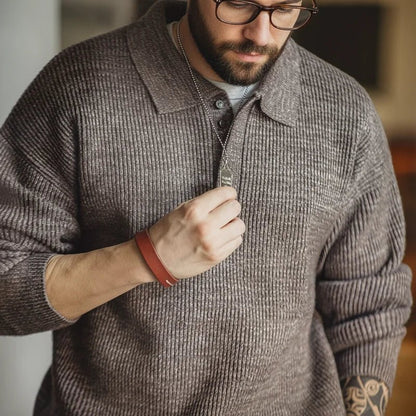 Maden Polo lavorata a maglia retrò maglione con risvolto color caffè allentato autunno inverno uomo zio Fu maglione maglieria casual - StepByStepNow