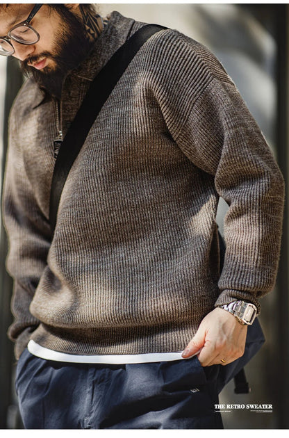 Maden Polo lavorata a maglia retrò maglione con risvolto color caffè allentato autunno inverno uomo zio Fu maglione maglieria casual - StepByStepNow