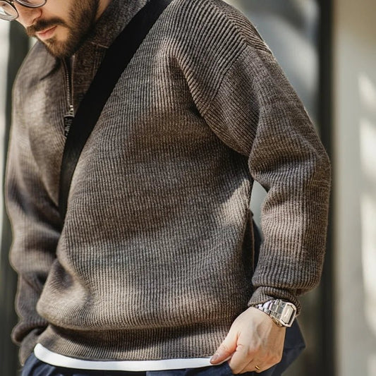 Maden Polo lavorata a maglia retrò maglione con risvolto color caffè allentato autunno inverno uomo zio Fu maglione maglieria casual - StepByStepNow