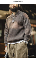 Maden Polo lavorata a maglia retrò maglione con risvolto color caffè allentato autunno inverno uomo zio Fu maglione maglieria casual - StepByStepNow