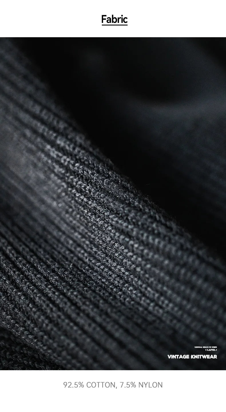 Maden Polo retrò con collo a polo in maglia verticale, pullover pigro, maglione da uomo, autunno e inverno, bavero morbido e caldo - StepByStepNow