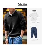 Maden Polo retrò con collo a polo in maglia verticale, pullover pigro, maglione da uomo, autunno e inverno, bavero morbido e caldo - StepByStepNow