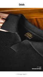 Maden Polo retrò con collo a polo in maglia verticale, pullover pigro, maglione da uomo, autunno e inverno, bavero morbido e caldo - StepByStepNow