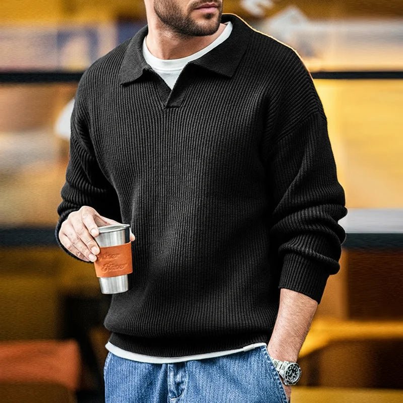 Maden Polo retrò con collo a polo in maglia verticale, pullover pigro, maglione da uomo, autunno e inverno, bavero morbido e caldo - StepByStepNow