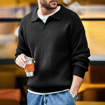 Maden Polo retrò con collo a polo in maglia verticale, pullover pigro, maglione da uomo, autunno e inverno, bavero morbido e caldo - StepByStepNow