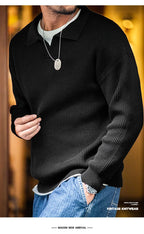Maden Polo retrò con collo a polo in maglia verticale, pullover pigro, maglione da uomo, autunno e inverno, bavero morbido e caldo - StepByStepNow