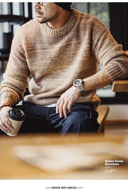 Maden uomo autunno inverno americano vintage maglione a righe sfumate pullover girocollo maglieria mista - StepByStepNow