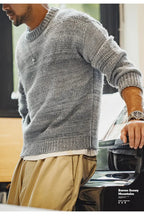 Maden uomo autunno inverno americano vintage maglione a righe sfumate pullover girocollo maglieria mista - StepByStepNow