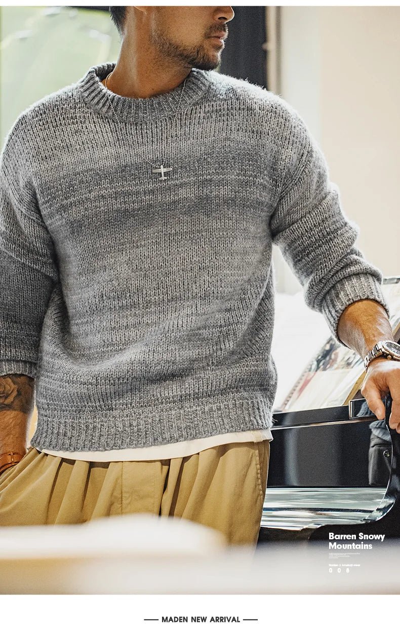 Maden uomo autunno inverno americano vintage maglione a righe sfumate pullover girocollo maglieria mista - StepByStepNow