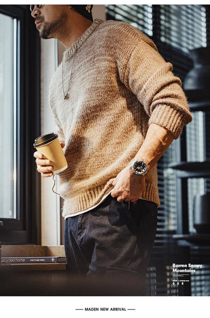 Maden uomo autunno inverno americano vintage maglione a righe sfumate pullover girocollo maglieria mista - StepByStepNow