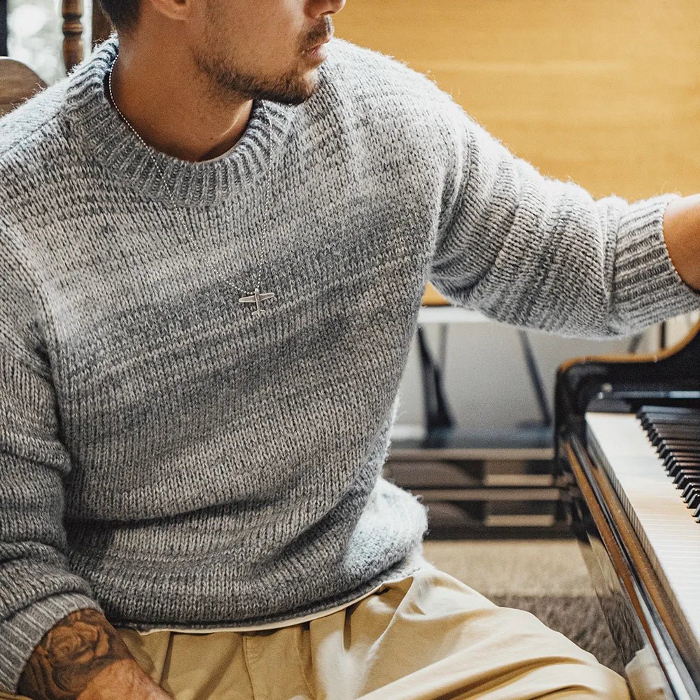 Maden uomo autunno inverno americano vintage maglione a righe sfumate pullover girocollo maglieria mista - StepByStepNow