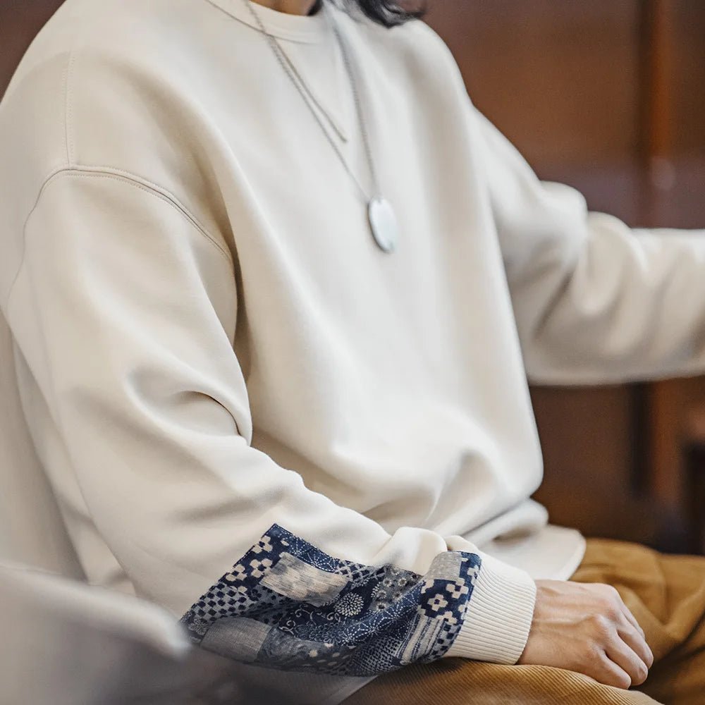 Maden Vintage Boro Patchwork Felpa Casual Girocollo Top Classico Pullover da Uomo per la Primavera e l'Autunno Moda Streetwear - StepByStepNow