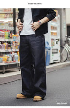 Maden Vintage Jeans da uomo in denim grezzo con cimosa da 15,6 once Pantaloni a gamba larga con cerniera YKK Jeans dritti per l'autunno e l'inverno - StepByStepNow