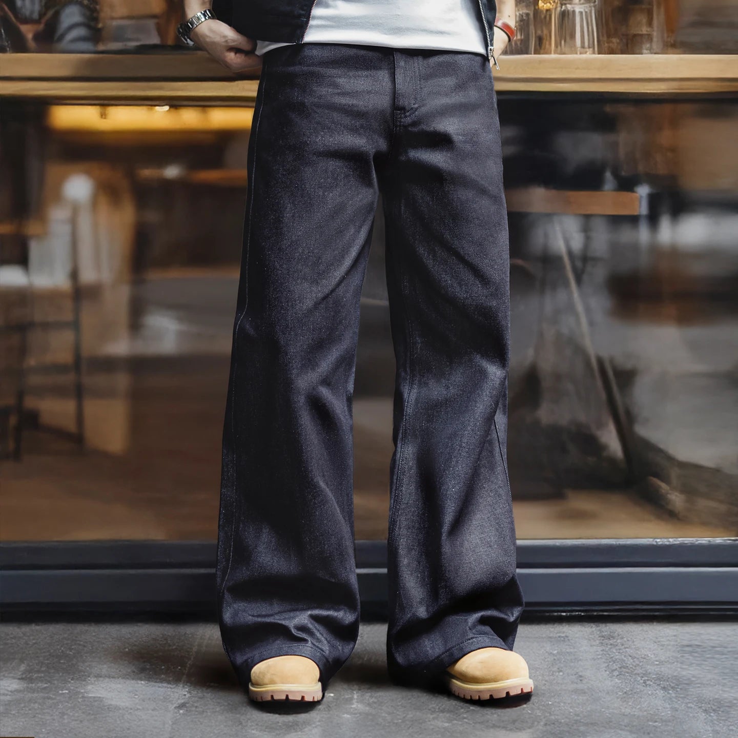 Maden Vintage Jeans da uomo in denim grezzo con cimosa da 15,6 once Pantaloni a gamba larga con cerniera YKK Jeans dritti per l'autunno e l'inverno - StepByStepNow