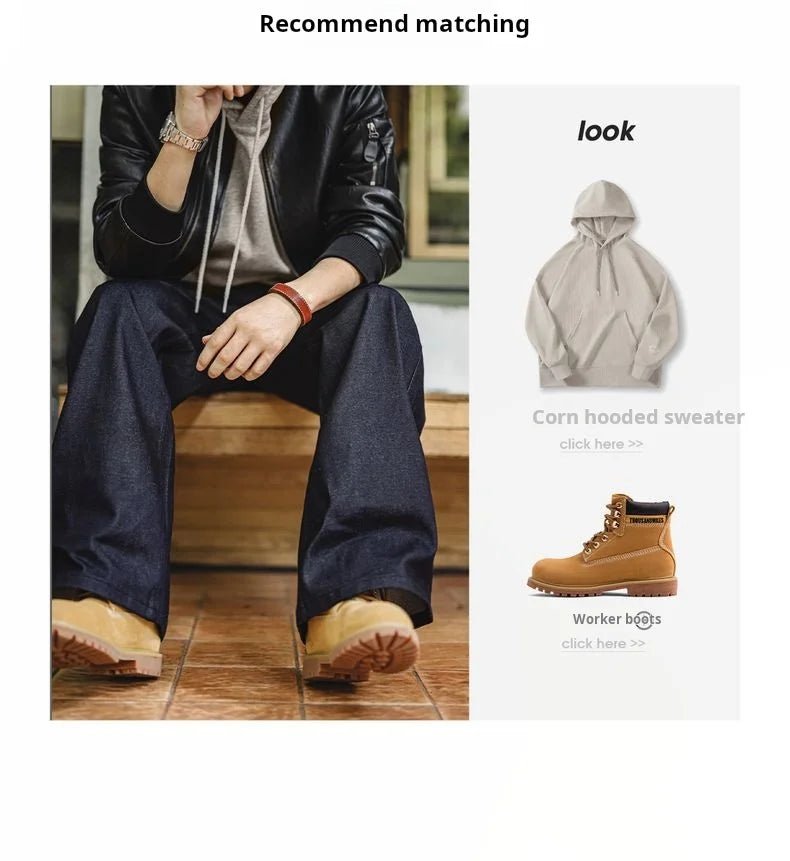 Maden Vintage Jeans da uomo in denim grezzo con cimosa da 15,6 once Pantaloni a gamba larga con cerniera YKK Jeans dritti per l'autunno e l'inverno - StepByStepNow