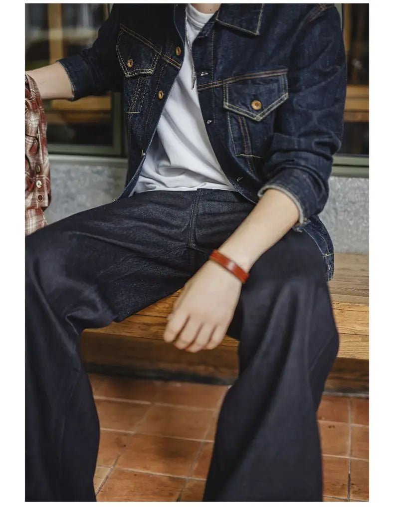 Maden Vintage Jeans da uomo in denim grezzo con cimosa da 15,6 once Pantaloni a gamba larga con cerniera YKK Jeans dritti per l'autunno e l'inverno - StepByStepNow