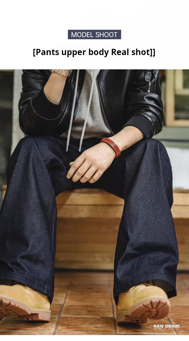 Maden Vintage Jeans da uomo in denim grezzo con cimosa da 15,6 once Pantaloni a gamba larga con cerniera YKK Jeans dritti per l'autunno e l'inverno - StepByStepNow