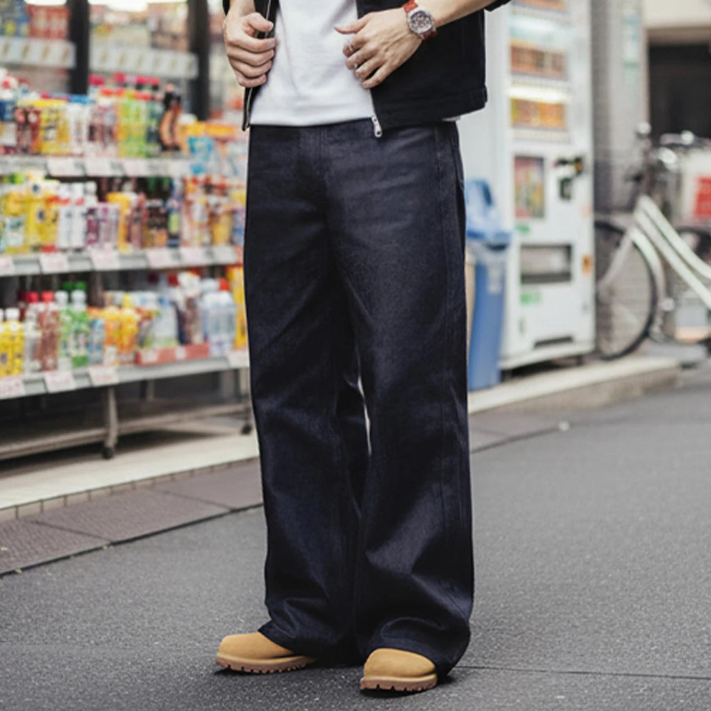 Maden Vintage Jeans da uomo in denim grezzo con cimosa da 15,6 once Pantaloni a gamba larga con cerniera YKK Jeans dritti per l'autunno e l'inverno - StepByStepNow