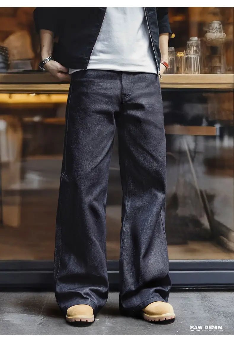 Maden Vintage Jeans da uomo in denim grezzo con cimosa da 15,6 once Pantaloni a gamba larga con cerniera YKK Jeans dritti per l'autunno e l'inverno - StepByStepNow