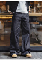 Maden Vintage Jeans da uomo in denim grezzo con cimosa da 15,6 once Pantaloni a gamba larga con cerniera YKK Jeans dritti per l'autunno e l'inverno - StepByStepNow