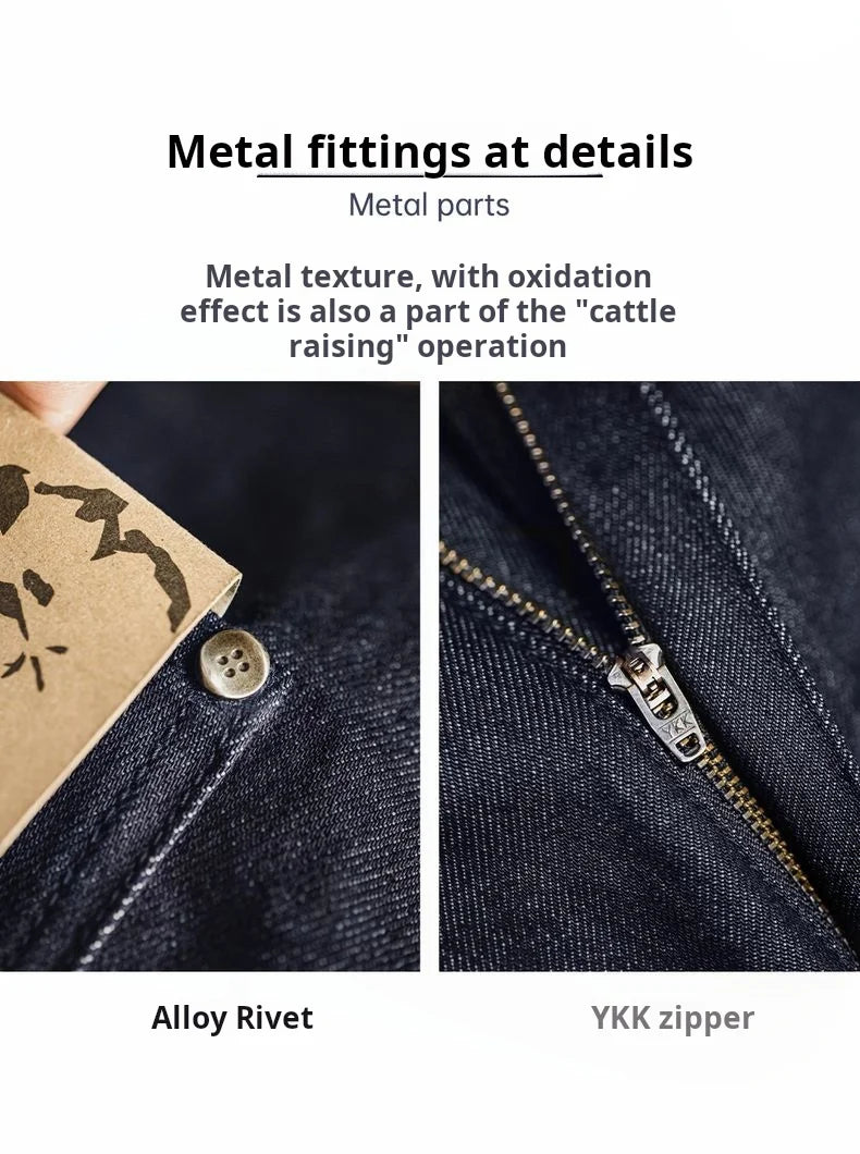 Maden Vintage Jeans da uomo in denim grezzo con cimosa da 15,6 once Pantaloni a gamba larga con cerniera YKK Jeans dritti per l'autunno e l'inverno - StepByStepNow