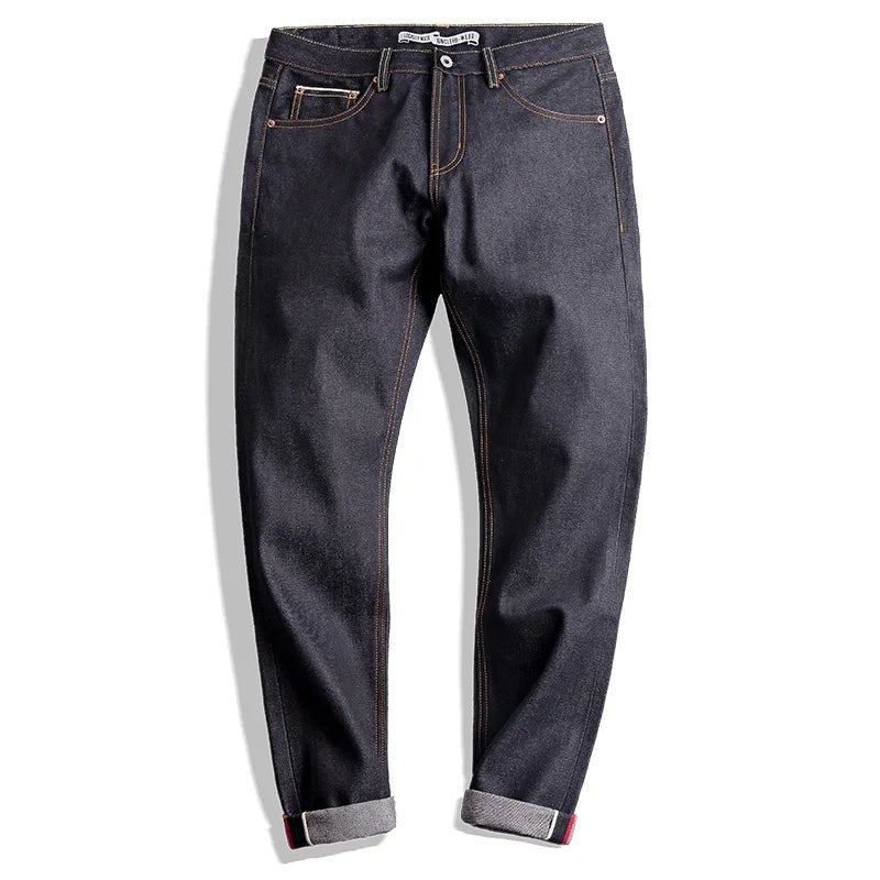 Maden Vintage Jeans in denim grezzo con cimosa da 14,5 once con cerniera YKK Jeans dritti con ricamo a mosca Pantaloni classici da uomo in tinta unita - StepByStepNow