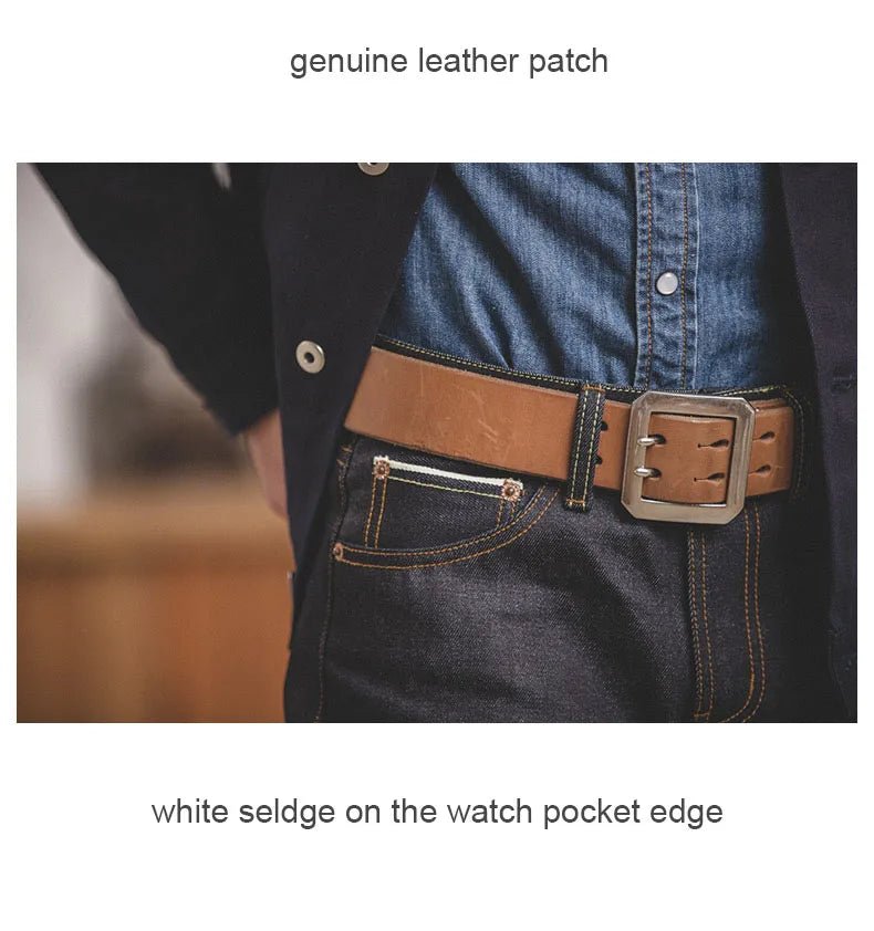 Maden Vintage Jeans in denim grezzo con cimosa da 14,5 once con cerniera YKK Jeans dritti con ricamo a mosca Pantaloni classici da uomo in tinta unita - StepByStepNow