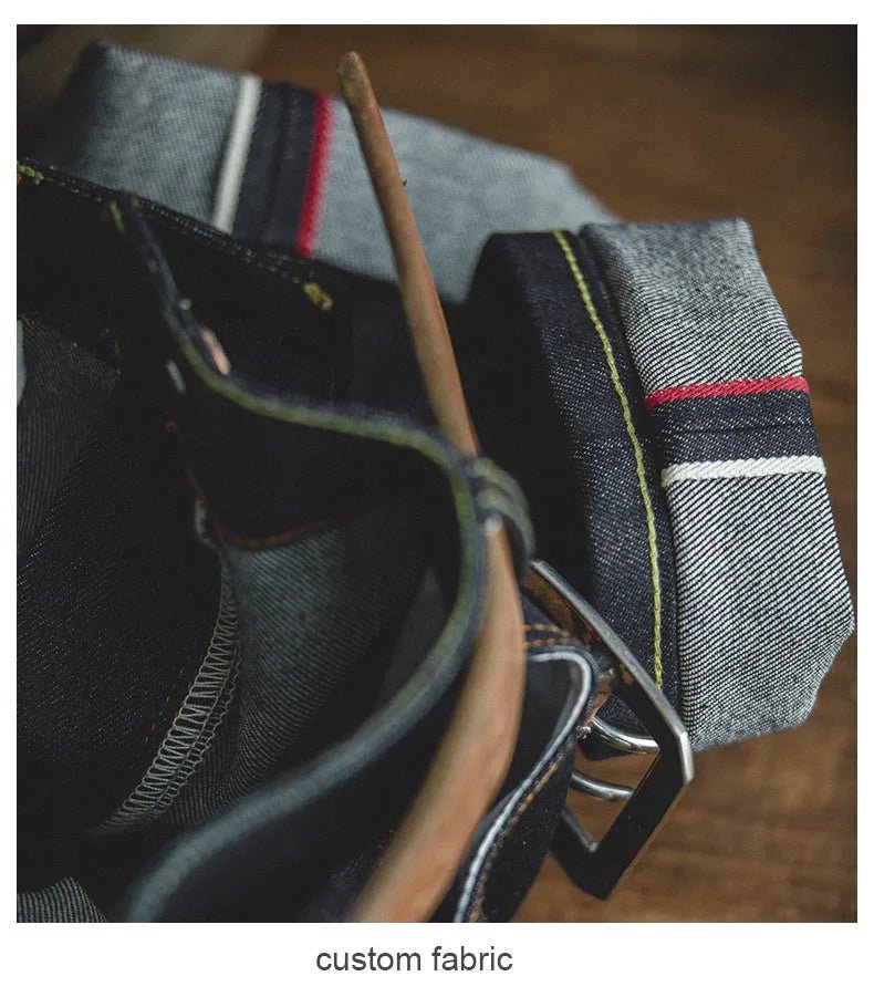 Maden Vintage Jeans in denim grezzo con cimosa da 14,5 once con cerniera YKK Jeans dritti con ricamo a mosca Pantaloni classici da uomo in tinta unita - StepByStepNow