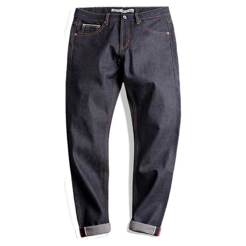 Maden Vintage Jeans in denim grezzo con cimosa da 14,5 once con cerniera YKK Jeans dritti con ricamo a mosca Pantaloni classici da uomo in tinta unita - StepByStepNow