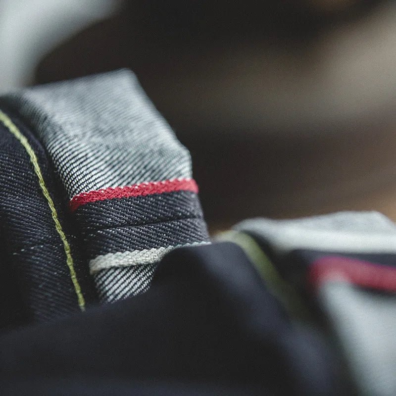 Maden Vintage Jeans in denim grezzo con cimosa da 14,5 once con cerniera YKK Jeans dritti con ricamo a mosca Pantaloni classici da uomo in tinta unita - StepByStepNow