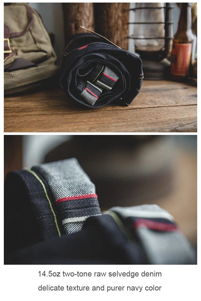 Maden Vintage Jeans in denim grezzo con cimosa da 14,5 once con cerniera YKK Jeans dritti con ricamo a mosca Pantaloni classici da uomo in tinta unita - StepByStepNow