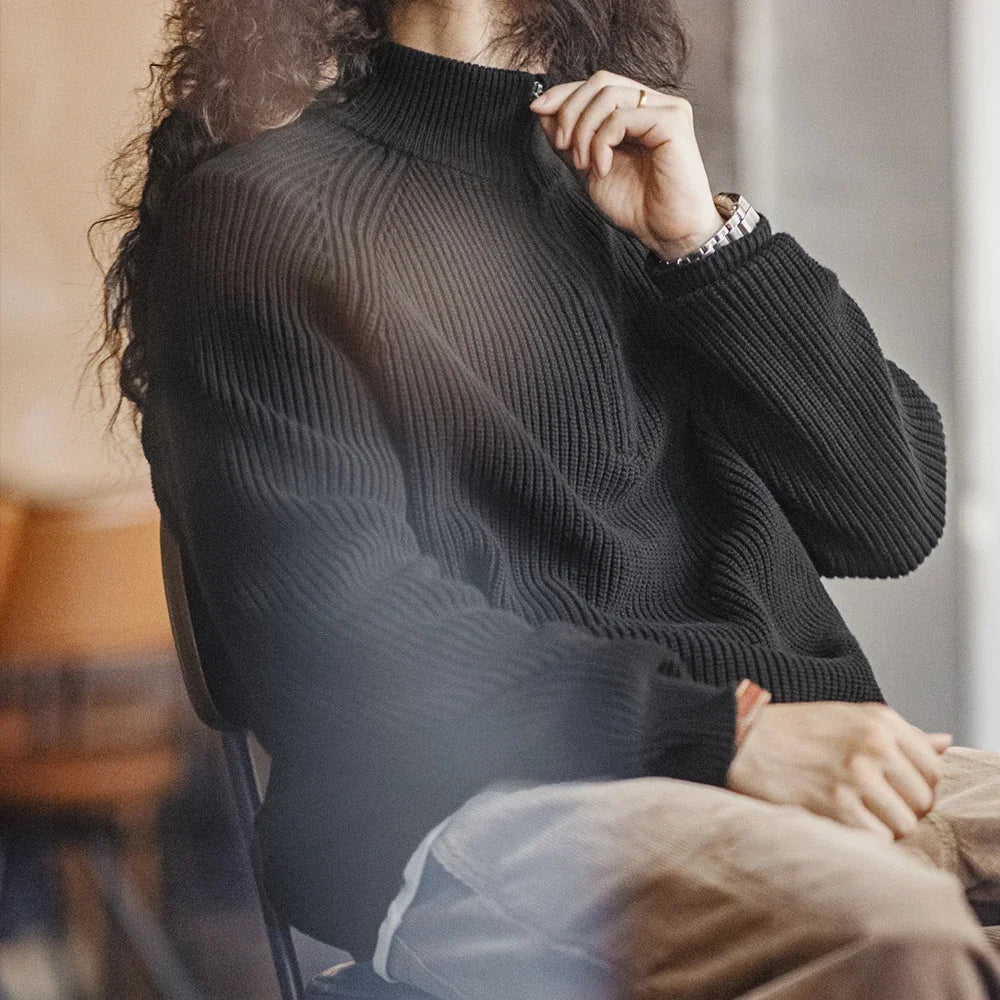 Maden Vintage Tinta unita Caldo maglione lavorato a maglia Mezza zip Colletto alla coreana Pullover per uomo Autunno e inverno Versatile maglieria Top - StepByStepNow