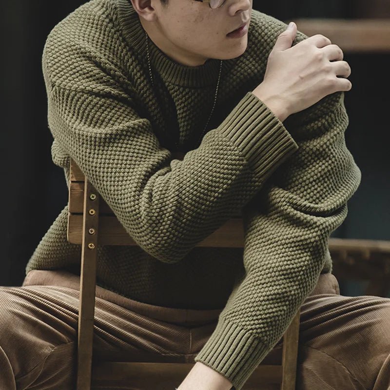 Maden Workwear Maglione da uomo vintage pesante con motivo ananas grigio, girocollo ispessito, maglia autunnale pigra - StepByStepNow