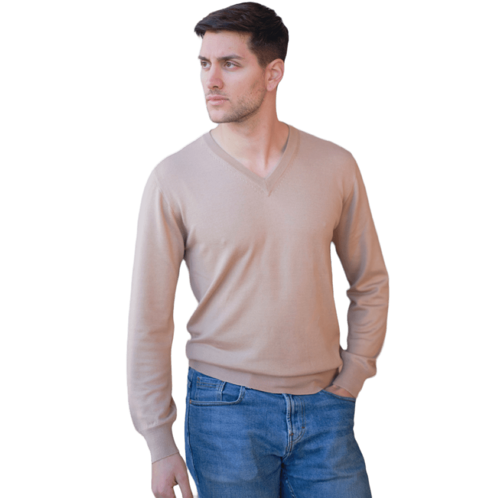 Maglia Uomo in misto Cashmere, Seta e Lana Merino Extrafine Scollo a V - StepByStep