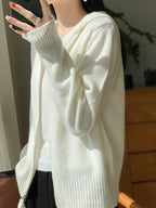 Maglione cardigan in lana merino 100% autunno inverno donna cerniera felpa con cappuccio manica lunga colori puri maglieria in cashmere abbigliamento femminile - StepByStepNow