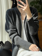 Maglione cardigan in lana merino 100% autunno inverno donna cerniera felpa con cappuccio manica lunga colori puri maglieria in cashmere abbigliamento femminile - StepByStepNow