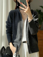 Maglione cardigan in lana merino 100% autunno inverno donna cerniera felpa con cappuccio manica lunga colori puri maglieria in cashmere abbigliamento femminile - StepByStepNow