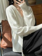 Maglione cardigan in lana merino 100% autunno inverno donna cerniera felpa con cappuccio manica lunga colori puri maglieria in cashmere abbigliamento femminile - StepByStepNow