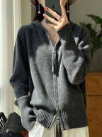 Maglione cardigan in lana merino 100% autunno inverno donna cerniera felpa con cappuccio manica lunga colori puri maglieria in cashmere abbigliamento femminile - StepByStepNow