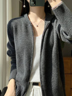 Maglione cardigan in lana merino 100% autunno inverno donna cerniera felpa con cappuccio manica lunga colori puri maglieria in cashmere abbigliamento femminile - StepByStepNow