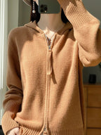 Maglione cardigan in lana merino 100% autunno inverno donna cerniera felpa con cappuccio manica lunga colori puri maglieria in cashmere abbigliamento femminile - StepByStepNow