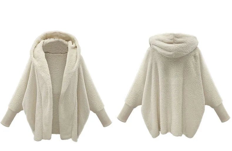 Maglione con cappuccio in pile da donna Cappotto cardigan in cashmere di agnello solido Cappotto da donna Casual in peluche Autunno Inverno Top in cotone a maniche lunghe - StepByStepNow