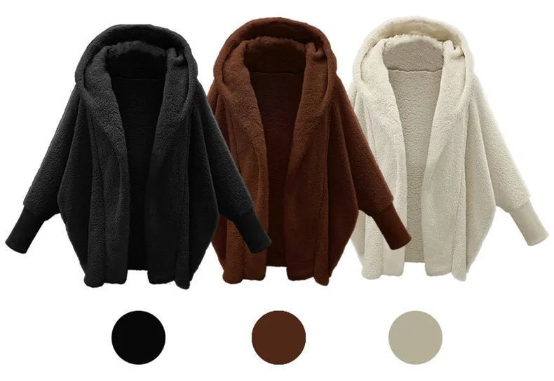 Maglione con cappuccio in pile da donna Cappotto cardigan in cashmere di agnello solido Cappotto da donna Casual in peluche Autunno Inverno Top in cotone a maniche lunghe - StepByStepNow