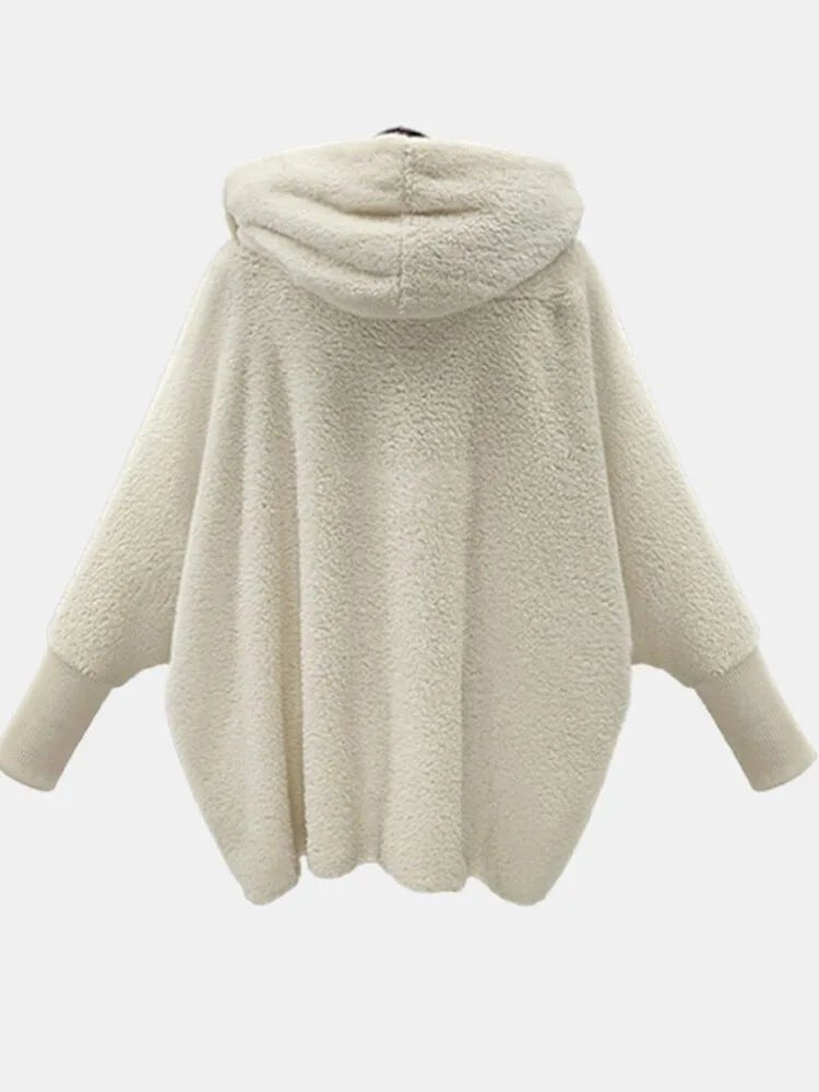 Maglione con cappuccio in pile da donna Cappotto cardigan in cashmere di agnello solido Cappotto da donna Casual in peluche Autunno Inverno Top in cotone a maniche lunghe - StepByStepNow
