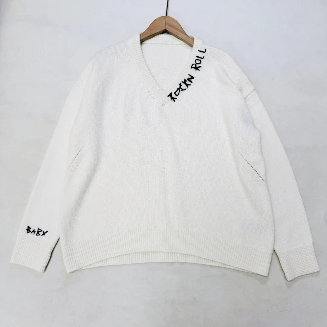 Maglione femminile a maniche lunghe con scollo a V invernale in maglia jacquard con lettera Top classico casual accogliente da donna 2026 - StepByStepNow