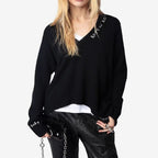 Maglione femminile a maniche lunghe con scollo a V invernale in maglia jacquard con lettera Top classico casual accogliente da donna 2026 - StepByStepNow