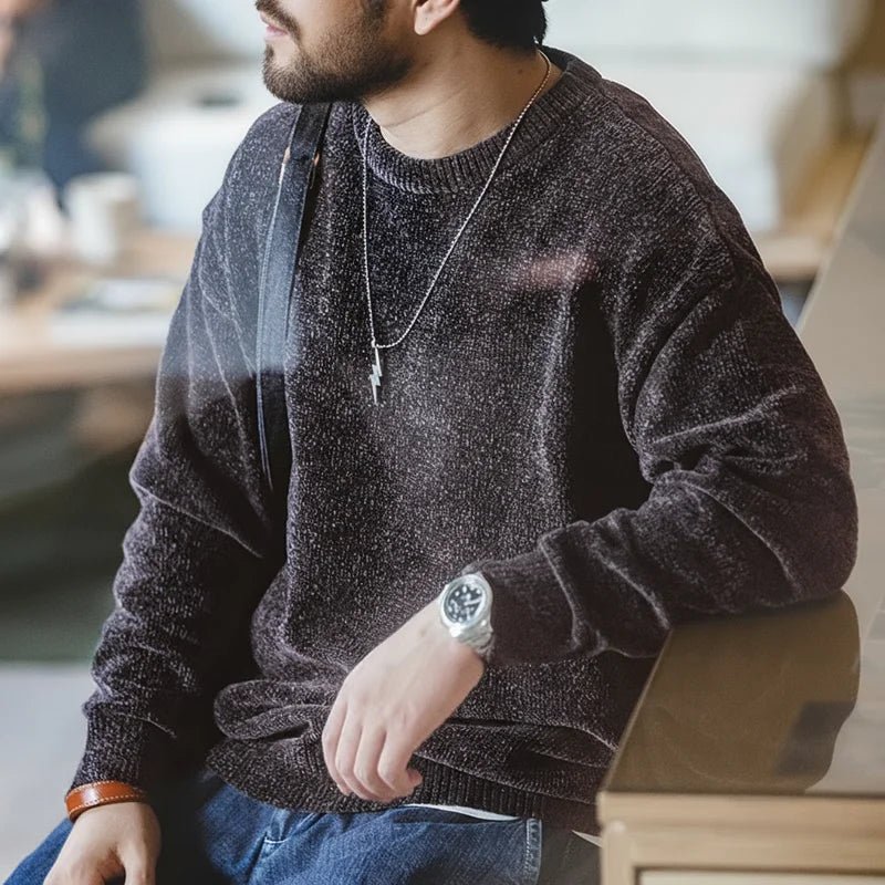 Maglione girocollo in ciniglia casual Maden per uomo Maglieria beige calda e delicata sulla pelle Autunno Inverno Maglione morbido tinta unita di base - StepByStepNow